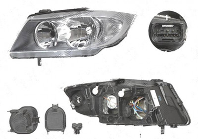 Far Bmw Seria 3 (E90/E91), 11.2004-08.2008, fata, Stanga, Tip= Valeo; H7+H7; electric; cu suport becuri; cu motor, TYC foto