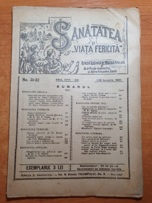 sanatatea si viata fericita 1-15 ianuarie 1922-revista de medicina populara foto