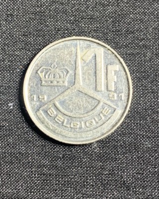 Moneda 1 franc 1991 Belgia foto