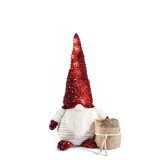 Figurina Mos Craciun textil multicolor cu led 30x14x47 H