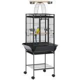 PawHut Colivie pentru Perusi cu 2 Stinghii de Lemn si Scara Acuita, Cusca pentru Pasari din Otel cu Intrari Multiple, 62.5x62.5x156 cm, Gri