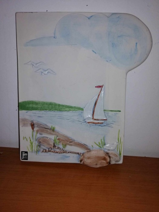 Placa aplica de perete ceramica Jie Gantofta peisaj cu lac si barca cu panze