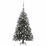 Brad de Crăciun artificial cu LED&amp;globuri&amp;zăpadă 150 cm PVC&amp;PE