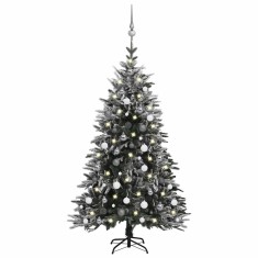 Brad de Crăciun artificial cu LED&amp;amp;globuri&amp;amp;zăpadă 150 cm PVC&amp;amp;PE foto