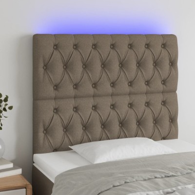 vidaXL Tăblie de pat cu LED, gri taupe, 90x7x118/128 cm, textil 3122746 foto