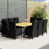 Cumpara ieftin Set mobilier de exterior, 11 piese, negru, poliratan
