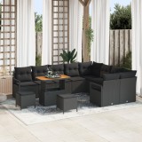 Set canapea grădină 12 piese cu perne Negre Ratan sintetic Acacia