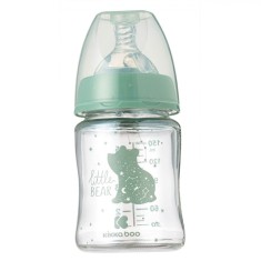 Biberon Sticlă Kikka Boo, Verde Menta, Ursulet, Capacitate 150ml, Tetina Silicon Anticolici, G&acirc;t Larg