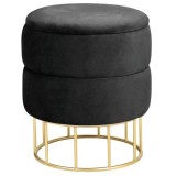 Taburet, rotund, cu spatiu depozitare, catifea, negru, max 80 kg, 37x42 cm, Elza, Akord GartenVIP DiyLine