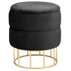 Taburet, rotund, cu spatiu depozitare, catifea, negru, max 80 kg, 37x42 cm, Elza, Akord GartenVIP DiyLine