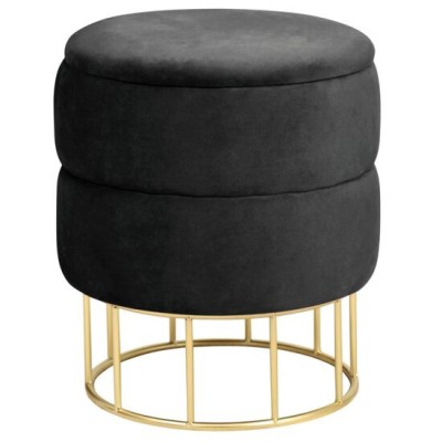 Taburet, rotund, cu spatiu depozitare, catifea, negru, max 80 kg, 37x42 cm, Elza, Akord GartenVIP DiyLine foto
