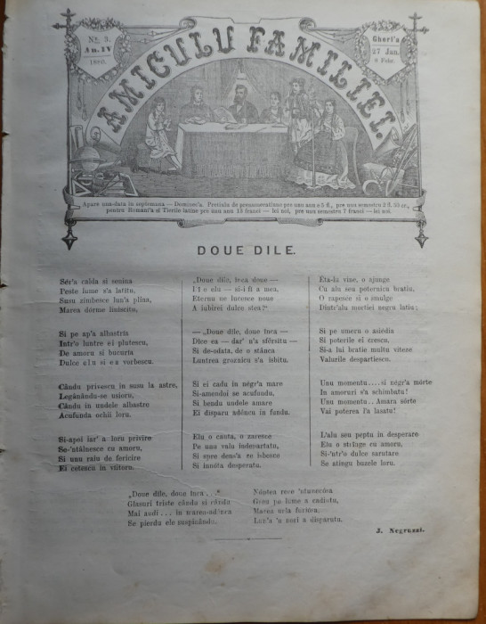 Ziarul Amiculu familiei , an 4 , nr. 3 , Gherla ,1880 , poezie de Iacob Negruzzi