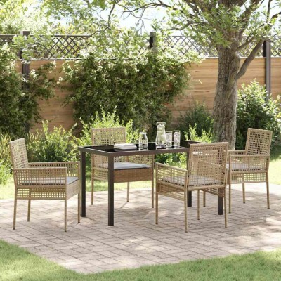 vidaXL Set de masă pentru grădină cu pernă 5 pcs Bej Rattan poli 3379886 foto