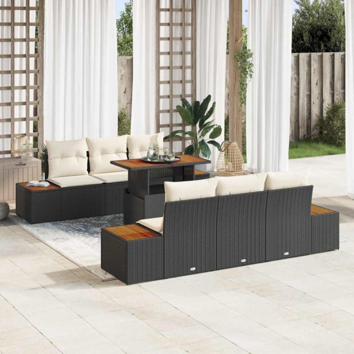 vidaXL Set de masă pentru grădină 7 pcs Negru și Bej 100 x 55 x 73 cm