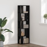 Bibliotecă colț vidaXL, 5 niveluri, stejar negru, 45x23.5x162.5cm, lemn prelucrat, rafturi living, design modern