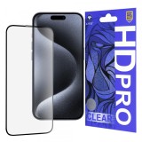 Folie de protectie Ecran Lito HD Pro Clear pentru Apple iPhone 15 Pro, Sticla Securizata, Full Glue, Neagra