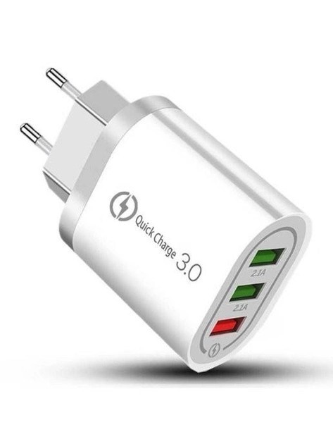 Incarcator Usb Fast Charge 3 Porturi Usb Cu Multiple Protectii Si Qualcomm 3.0, Alb Alb 9 cm 5 cm 9 cm Alb
