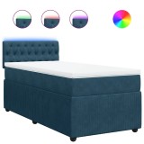 Cumpara ieftin Pat continental cu saltea, albastru, 80x200 cm, catifea