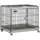 PawHut Cușcă pliabilă pentru c&acirc;ini, Tavă detașabilă, Roți cu fr&acirc;ne, Acoperiș rabatabil, Ușă pentru hrănire, 60,5x45,5x54,5cm, Negru | Aosom Romania