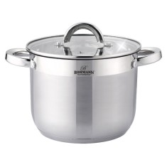 Oala din inox cu capac Bohmann, 5L, 20 x 16 cm, capac sticla termorezistent, compatibil inductie