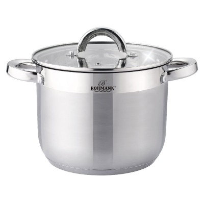 Oala din inox cu capac Bohmann, 7 L, 22 x16 cm, capac sticla termorezistent, compatibil inductie foto