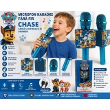 Microfon karaoke copii Paw Patrol Chase, wireless Bluetooth, difuzor 5W, efect eco, USB, baterie reincarcabila, albastru