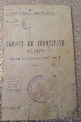 Carne5 de identitate de Elev 1928 foto
