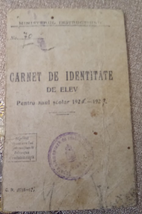 Carne5 de identitate de Elev 1928
