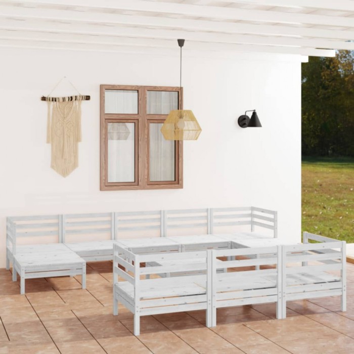 vidaXL Set mobilier de grădină, 11 piese, alb, lemn masiv de pin 3083390