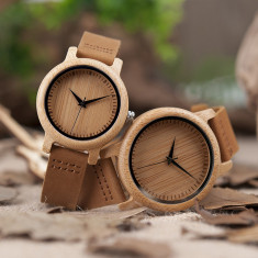Set ceasuri din lemn Bobo Bird pentru cupluri, curea din piele