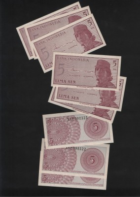 Indonezia Indonesia 5 sen 1964 unc pret pe bucata foto