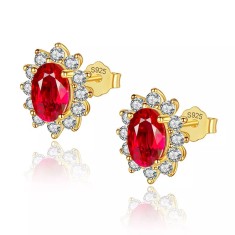 Cercei Din Argint Gold&amp; Rosu Arg23A