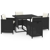 Cumpara ieftin Set de masa pentru gradina cu perne, 5 piese, negru, poliratan