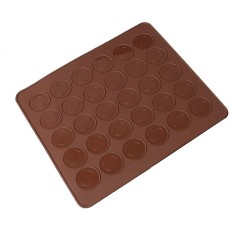 Covor din silicon pentru Macarons, 25 de cavitati, Maro, 28 cm, 250COF
