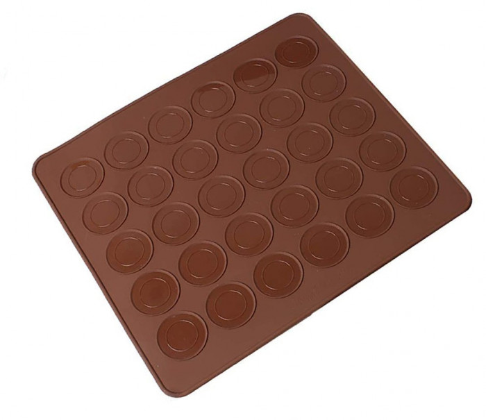 Covor din silicon pentru Macarons, 25 de cavitati, Maro, 28 cm, 250COF