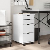 Dulap Rulant Birou Gossi Moss Alb, Lemn Masiv Pin, 4 Sertare, 34x39x65.5 cm, Mobilier Depozitare, Organizator Documente