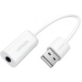 Adaptor Audio UGREEN US206, USB-A - 3.5mm, Alb