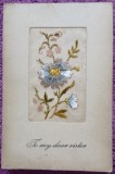 Carte postala, Felicitare floare realizata manual, perioada interbelica