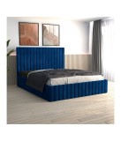 Pat Tapitat Luca Albastru + Saltea Lux Ortopedica 180x200cm