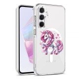 Husa pentru samsung galaxy a55 5g, atasare magnetica, magsafe, unicorn pink, clear