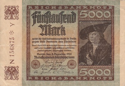 GERMANIA 5.000 marci 1922 VF!!! foto