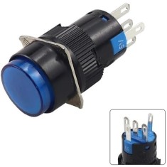 Buton rocker rotund iluminat albastru, ON, OFF fara mentinere, 3A 5-24V DC, NO-NC, O17.5 mm, montaj panou, FLP16-NJ-1-BLUE