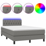 Cumpara ieftin Pat cu arcuri, saltea si LED, gri inchis, 120x190 cm, textil