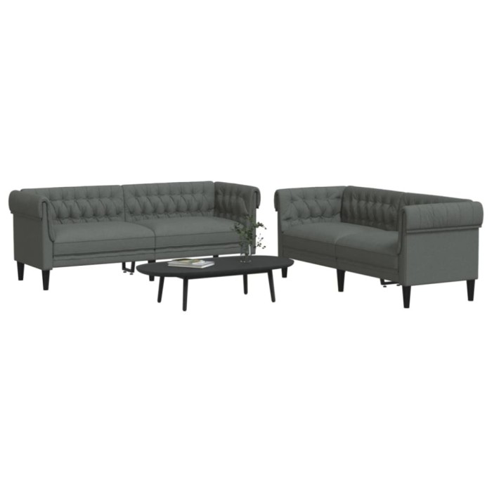 Set de canapele, 2 piese, gri &icirc;nchis, material textil