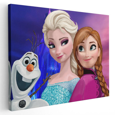 Tablou afis Frozen Elsa Anna Olaf desene animate 2163 Tablou canvas pe panza CU RAMA 60x80 cm foto