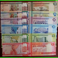 GAMBIA █ SET COMPLET █ 5 + 10 + 20 + 50 + 100 + 200 Dalasi █ 2015 █ P31-36 UNC