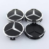 Set 4 capacele roti 75mm negre, model STAR, pentru jante aliaj Mercedes-Benz