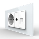 Priza Dubla Livolo cu Rama din Sticla 1 Priza Schuko+TV/internet, Standard Italian - Serie Noua SmartElectro IntelligentHouse