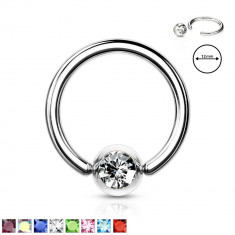 Piercing pentru sprâncene, din oțel 316L – inel cu cristal într-o lunetă rotundă, 1,6 mm, diametru 12 mm - Culoare zirconiu piercing: Aurora Boreală -