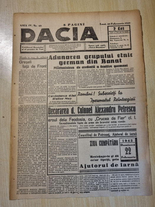 Dacia 23 februarie 1942-stiri al 2-lea razboi mondial,grupul etnic german banat